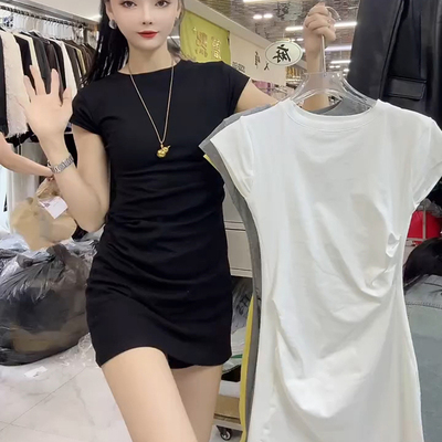 欧货中长款短袖纯棉T恤女