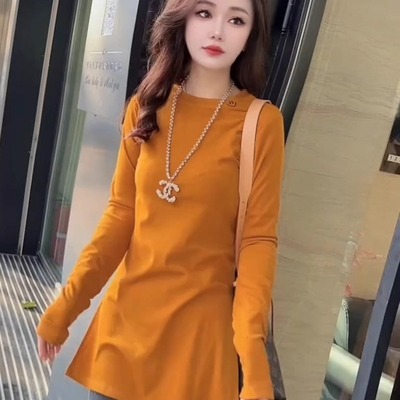 圆领磨毛加厚纯棉长袖T恤女