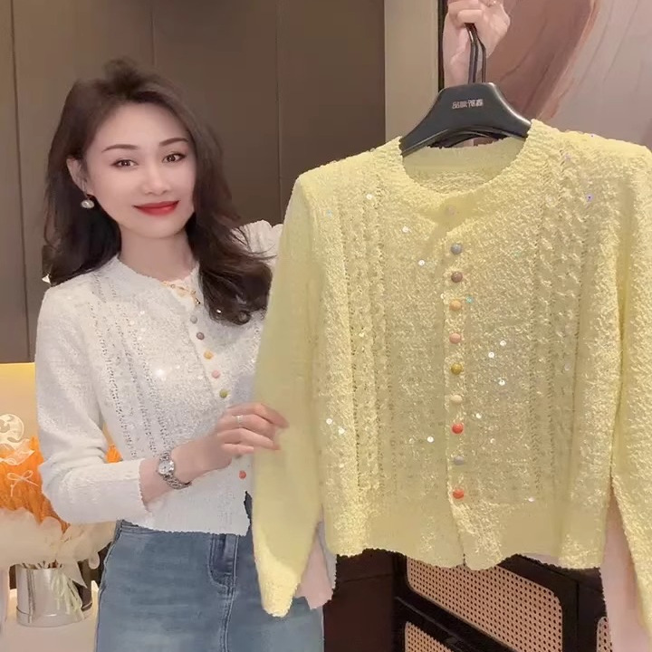 欧货重工亮片长袖针织开衫女