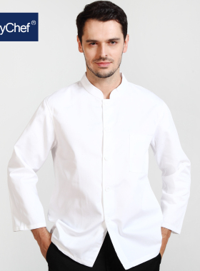 厨师服长袖纯白秋冬装厚制服单排扣涤棉男士厨师秋季短袖工作服女