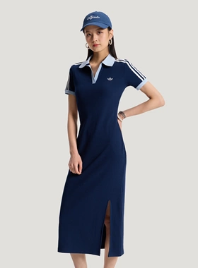 阿迪达斯三叶草女子26年夏款侧开叉翻领修身连衣裙 KY5698 KY5699