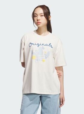 阿迪达斯三叶草2025年夏季女子印花运动休闲宽松短袖KB8958 8959