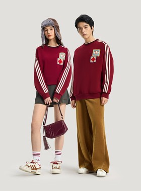 阿迪达斯三叶草26新年款刺绣Logo毛圈男女套头衫卫衣KU1423 1422