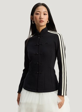 阿迪达斯女子26年春中式立领经典三条纹修身外套HY2129 HY2130