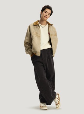 阿迪达斯三叶草男裤26年马年新年款灯芯绒运动阔腿裤KT0683 0682