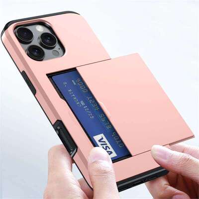适用苹果1617壳iPhone15滑盖插卡17Promax钱包13Pro卡槽17E保护套