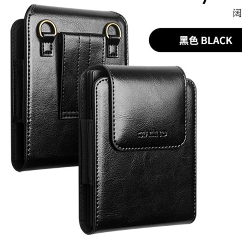 适用苹果Duo壳腰包iPhoneDuo纯真牛皮外壳小米18Fold穿皮带挂阔折叠MIUI插卡斜背保护套男士新款翻盖皮夹
