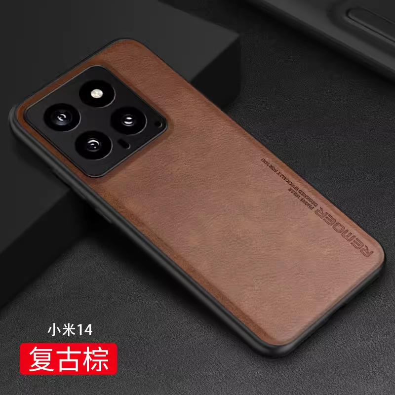 适用小米14壳真皮xiaomi14pro新款miui十四保护套mi14por镜头全包米ultra防摔pr0复古外壳mlul男专用商务超薄