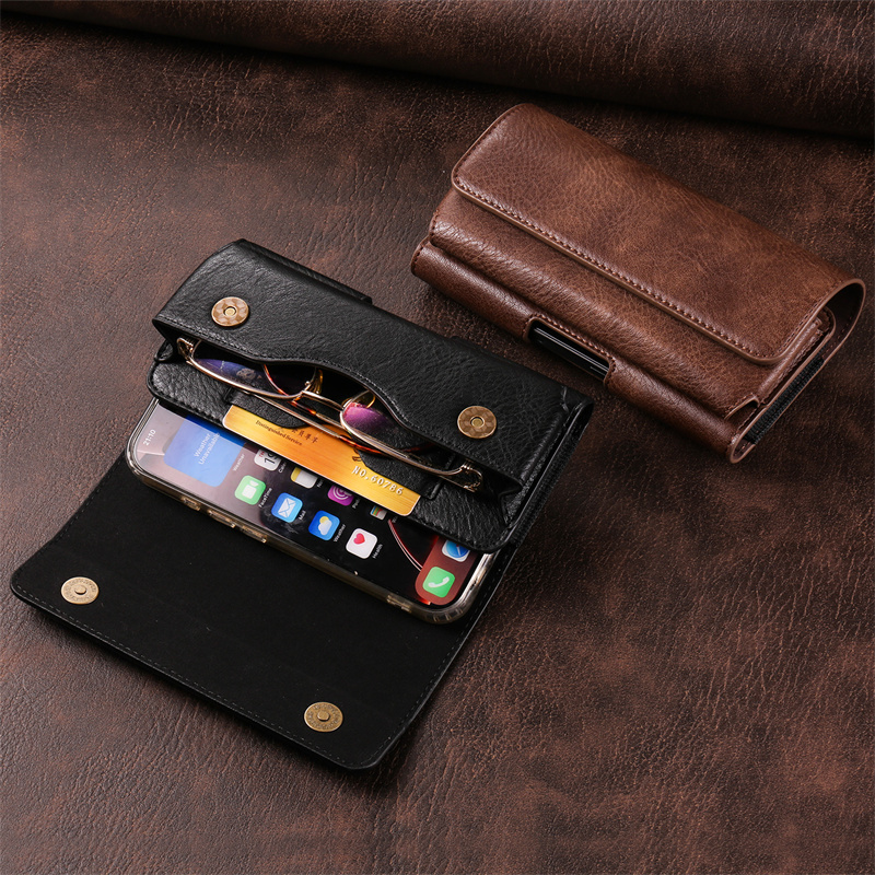 A16/A26/A36/A56腰包A17适用A14/24/34/A54眼镜袋穿皮带挂腰皮套真皮插卡磁吸保护套横款男皮夹外壳S