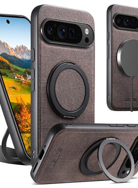 适用谷歌10ProXL无线充电壳pixel10磁吸360°旋转支架pixel9/8A指环扣7A皮套pixel6保护套10ProXL牛仔布