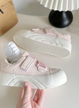 蓓尔美式魔术贴厚底面包小白鞋202春季新款休闲运动面包鞋BE-6856