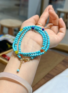 天然绿松石项链多宝新中式国潮毛衣链原创手作小米珠项链叠戴手链