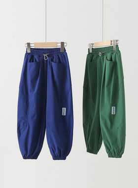 HD1HK053夏款品牌童装卫裤梭织户外登山冲锋裤中大童拼接工装长裤