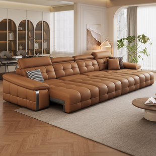 电动沙发功能真皮客厅新款可趟可睡可伸缩调节直排三人位一体两用