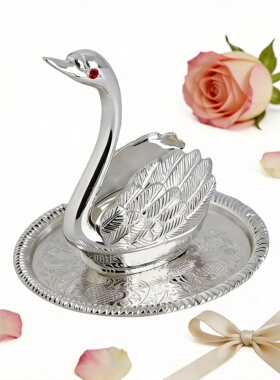 欧式镀银天鹅摆件戒枕首饰项链