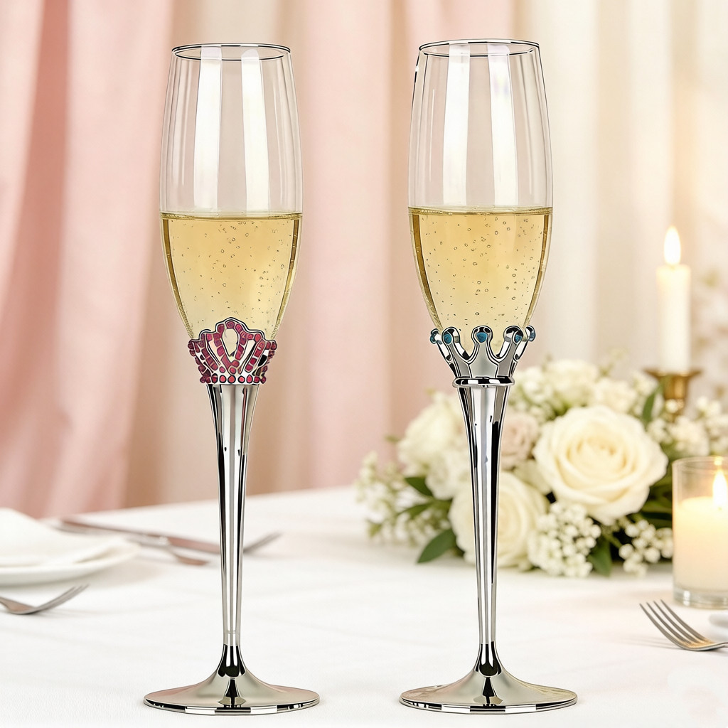 欧式婚礼镀银皇冠男士女士香槟杯新人交杯酒酒杯结婚对杯礼物包邮