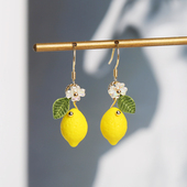 纯银针原创手作秋冬水果柠檬耳钉气质橙子耳环可爱橘子无耳洞耳饰