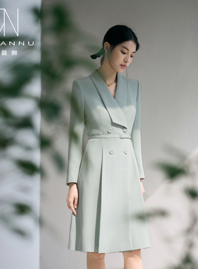 绿色连衣裙女西装裙通勤职业套装裙主持人正装医美前台接待工作服