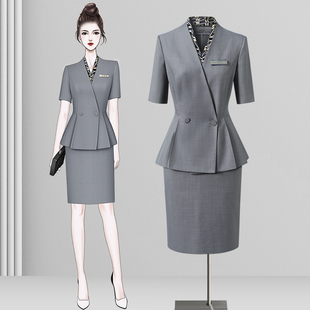 职业套装女夏季金店销售前台工作装美容院店长工作服柜姐西装套裙