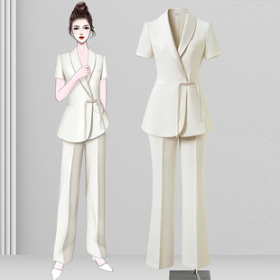 高端西装套装女夏款美容院工作服新中式国风盘扣管理层经理职业装