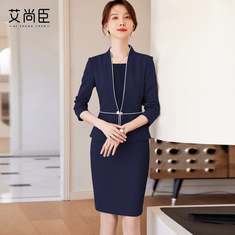 灰色西装连衣裙女工作服高级感气质女神范时尚职业正装裙子珠宝店