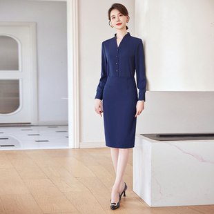 藏青2025早秋新款衬衫上衣女设计感长袖气质优雅职业套装修身显瘦