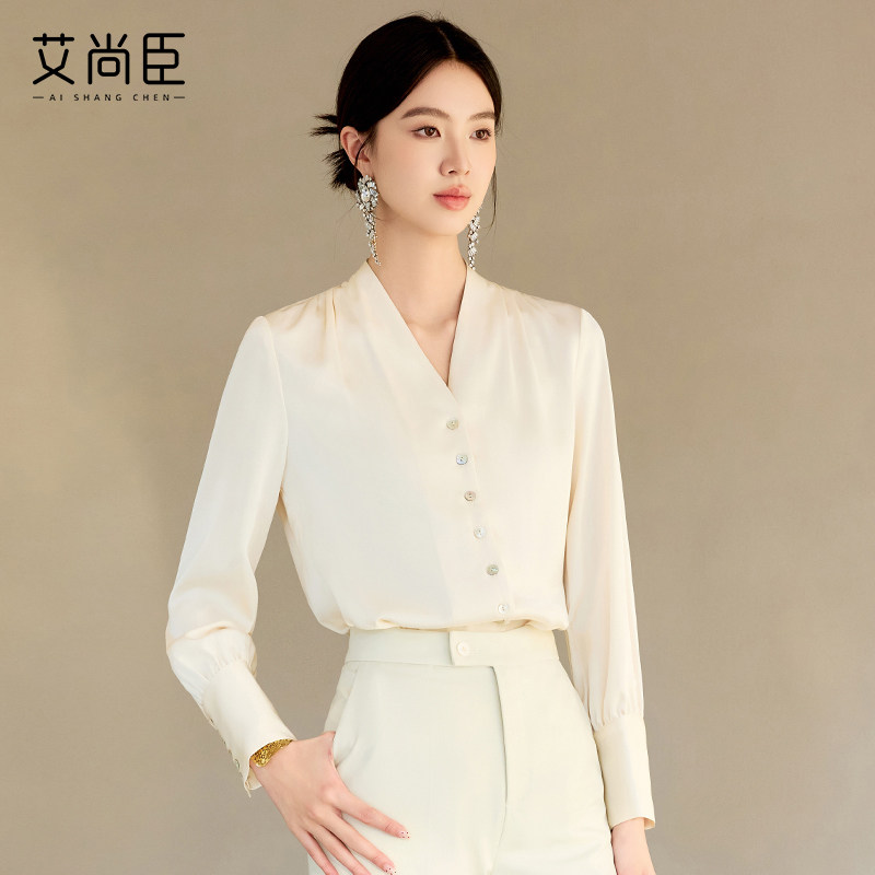 艾尚臣纯色高端轻奢气质女士长袖衬衫女2026早春高级感上衣衬衣滑