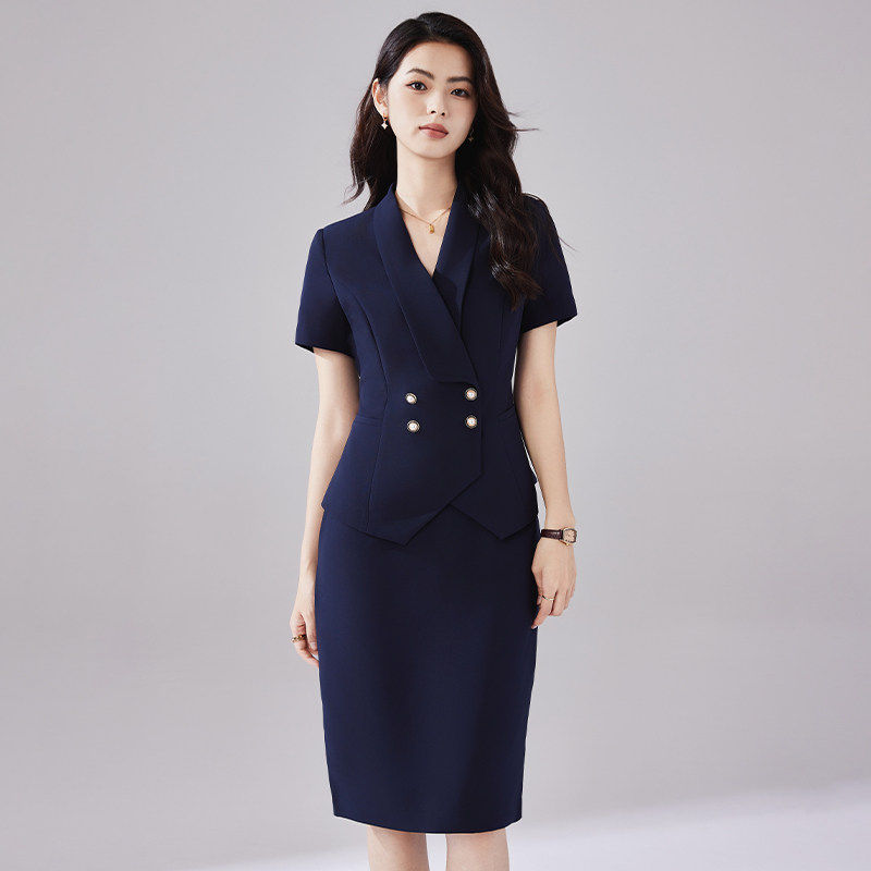 诗璐雅短袖西服套装女夏行政前台工作服女神范西装裙子通勤两件套