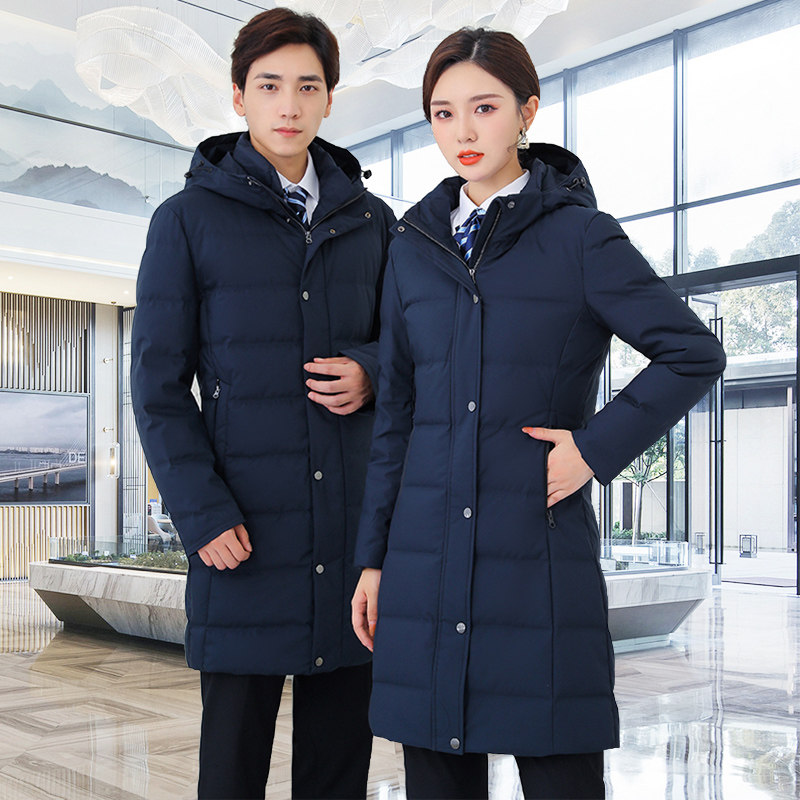 工装职业羽绒服中长黑色银行工作服定制logo男女物业汽车销售4S店