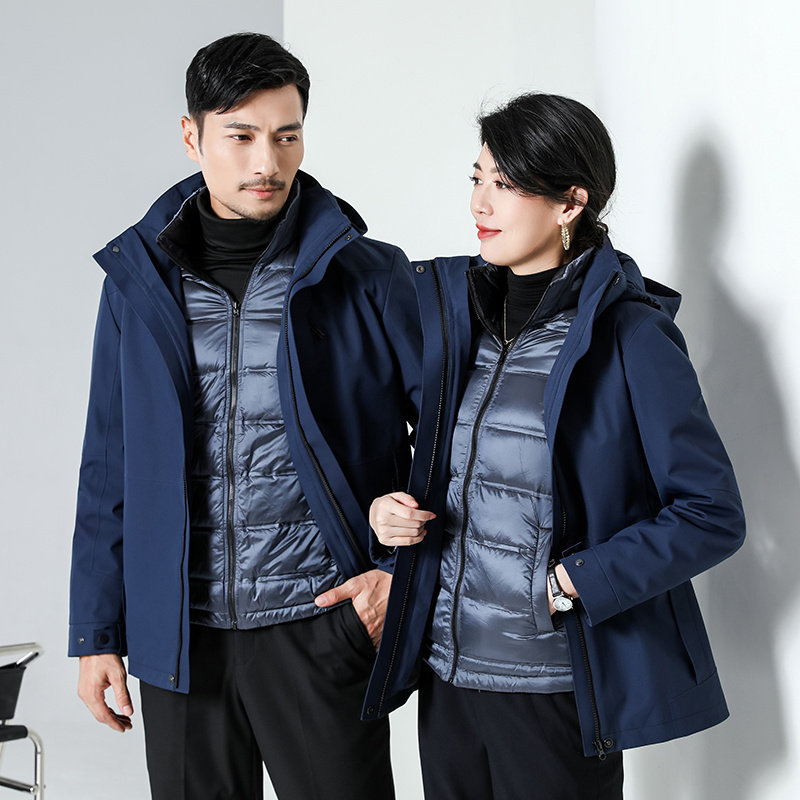 PGI工装羽绒服男女同款可拆卸内胆银行单位物业案场工作服团购log