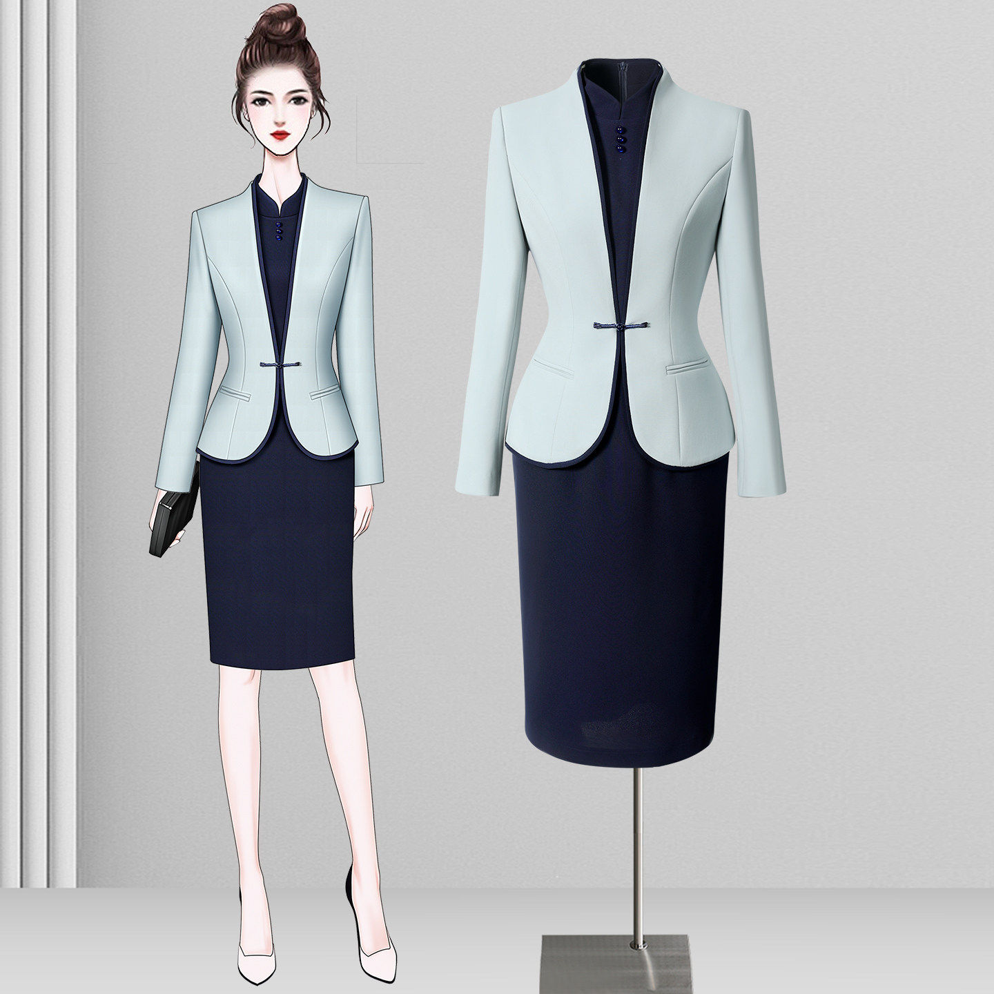 新中式职业套装女西装套裙空姐制服高端气质礼仪接待美容师工作服