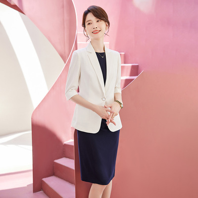 诗璐雅中袖白色西服外套时尚美容院店长工作服连衣裙高端气质套装