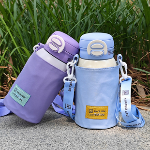 真空不锈钢儿童礼物吸管水杯幼儿园外出便携背带壶防漏水旅行水壶