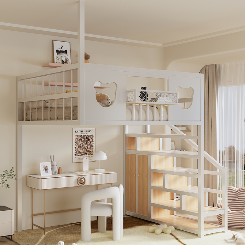 铁艺高架床单上床悬空小户型阁楼吊顶省空间儿童复式卡通高低定制