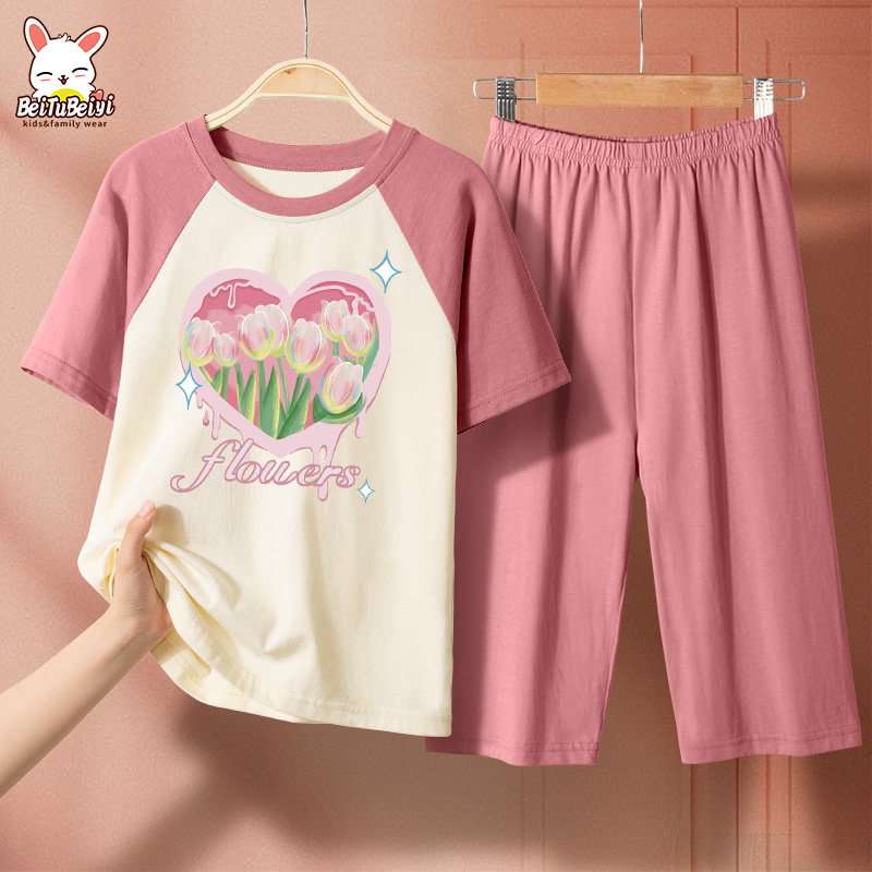 女童睡衣夏儿童家居服女孩纯棉空调服夏季宝宝女大童薄款2025新款