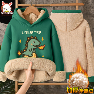 女童卫衣加绒加厚冬季儿童羊羔绒保暖上衣中大童2025新款冬装女孩