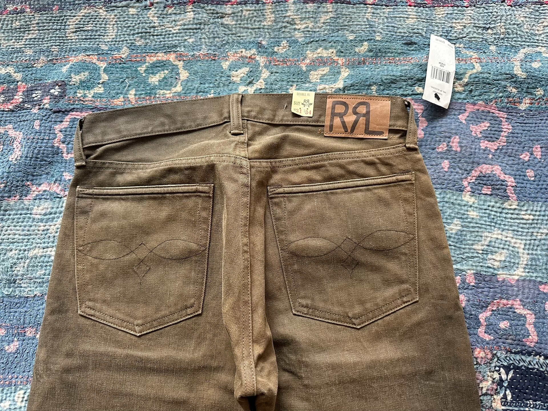 RRL Brown Mud-Dye Slim-Fit Jeans — label