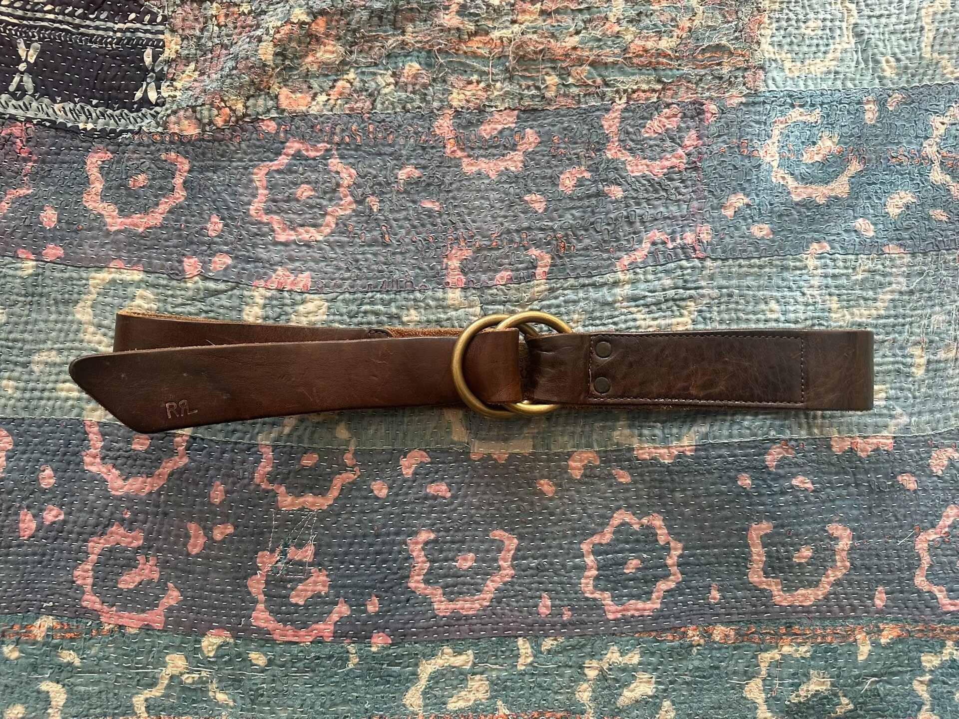 RRL Italian Brown Leather Double Ring Belt