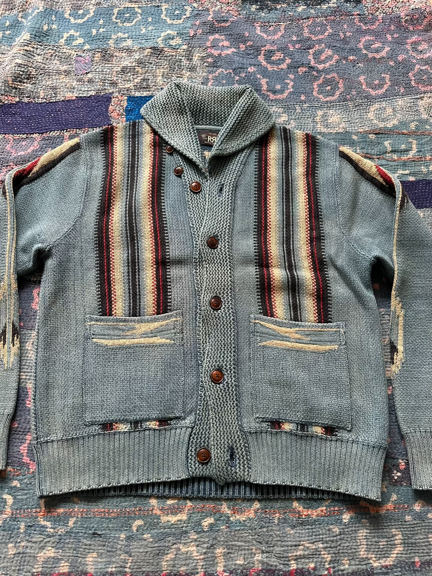 RRL Light Blue Striped Cardigan