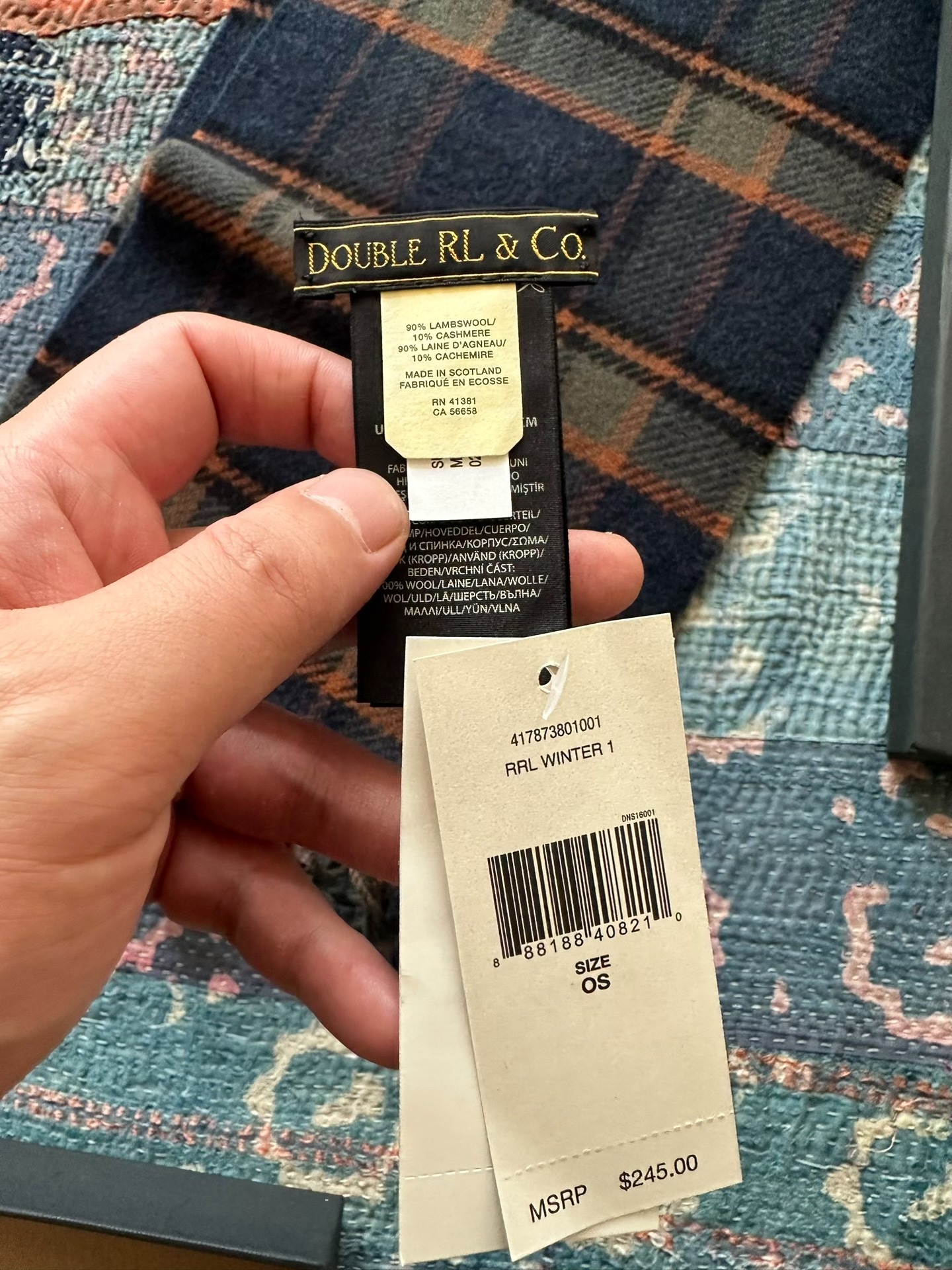 RRL Wool Plaid Scarf with Fringe — front
