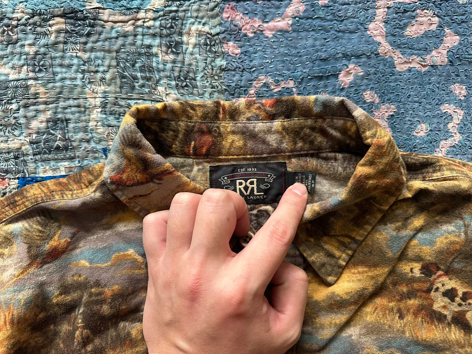 RRL Hunting Dog Print Long-Sleeve Shirt — detail