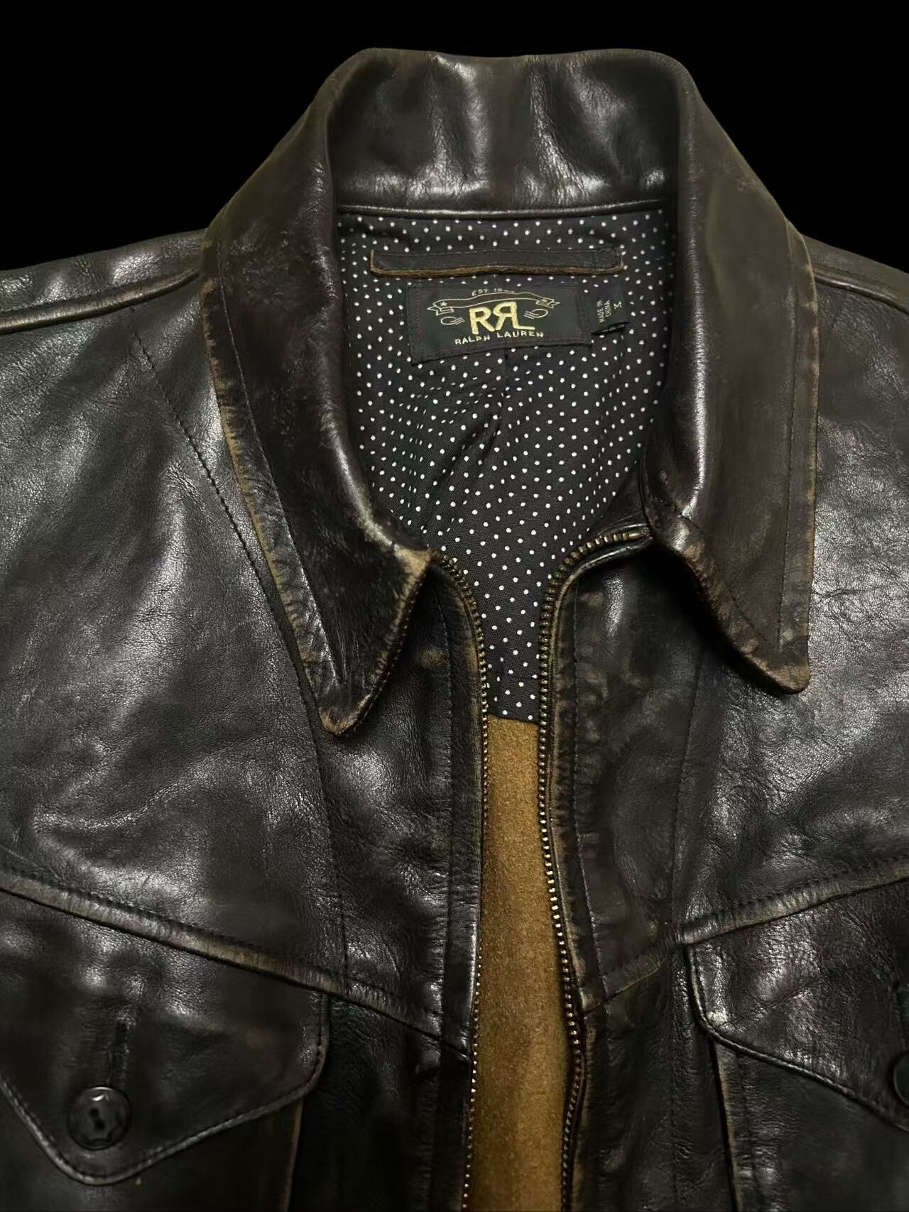 RRL Mendoza Distressed Leather Jacket — front