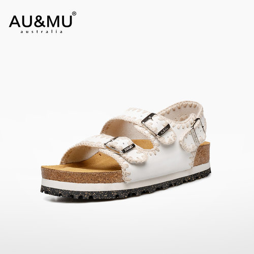 AUMU百搭通勤格桑花软木勃肯凉鞋