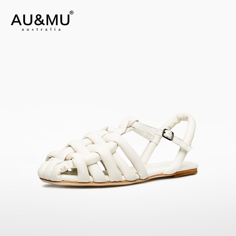 AUMU潮奢女鞋 柔软云朵泡泡面包镂空凉鞋 手工编织羊皮渔夫罗马鞋,女鞋,罗马凉鞋,淘宝优惠券,粉丝福利购,淘宝优惠卷