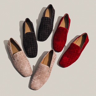 一脚蹬真皮浅口单鞋 周周推荐 编织乐福鞋 女2026春季 百搭豆豆鞋