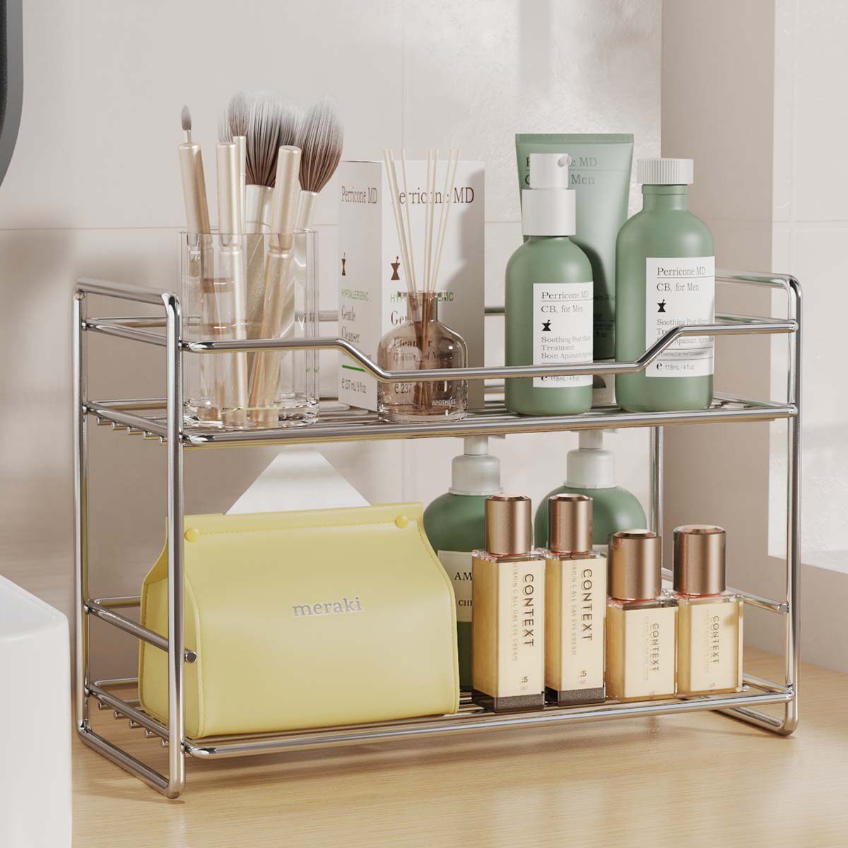 不锈钢长方形两层置物架厨房调料架浴室洗漱收纳架多功能储物架子