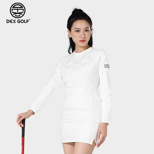 DEXGOLF韩国高尔夫服装女士菱格圆领加棉套头卫衣保暖舒适情侣款