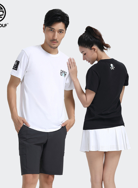 DEXGOLF韩国潮流高尔夫纯棉印花圆领情侣T恤宽松休闲短袖上衣白色