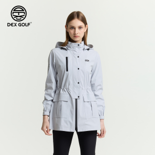DEXGOLF韩国高尔夫女装防风防雨雨衣收腰显瘦中长风衣款连帽外套