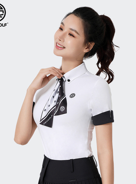 DEXGOLF韩国高尔夫服装女士夏季运动T恤户外丝巾冰丝POLO衫白色